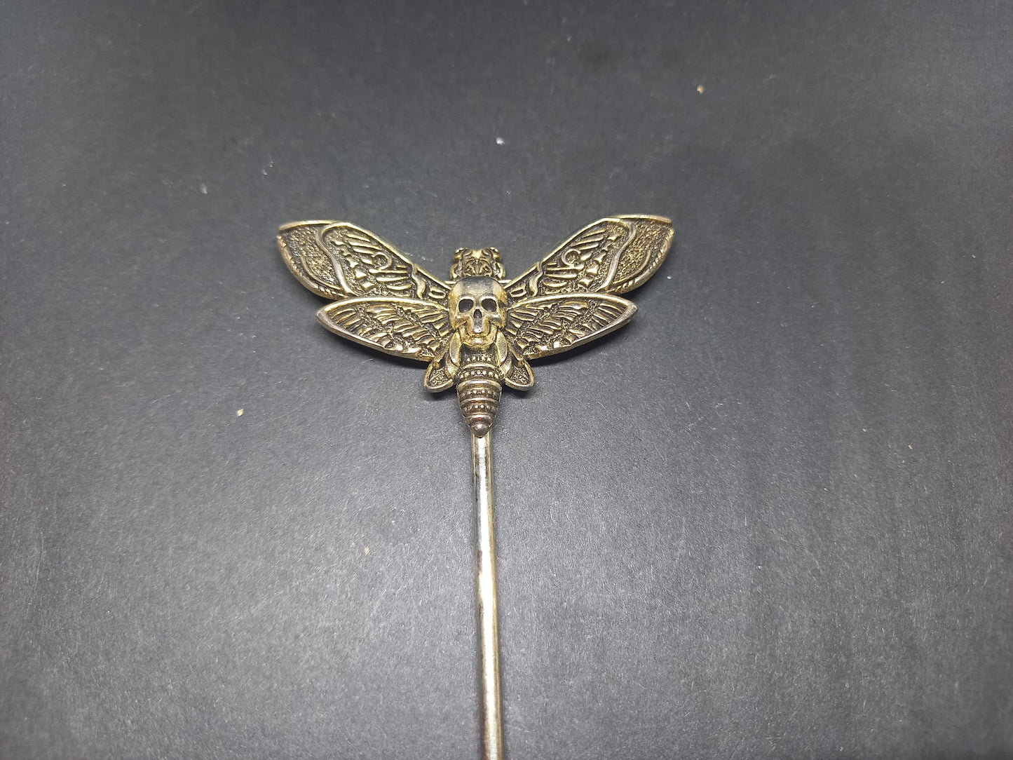 Goth Gothic Witchy Occultist Satanic Pagan "Death head moth" detail metal hair stick V1