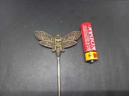 Goth Gothic Witchy Occultist Satanic Pagan "Death head moth" detail metal hair stick V1