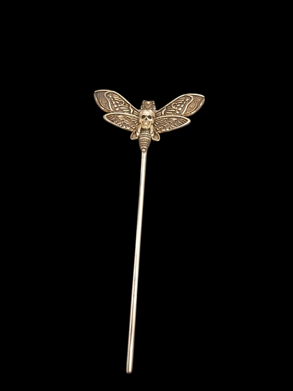 Goth Gothic Witchy Occultist Satanic Pagan "Death head moth" detail metal hair stick V1