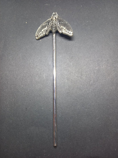 Goth Gothic Witchy Occultist Satanic Pagan "Death head moth" detail metal hair stick V2