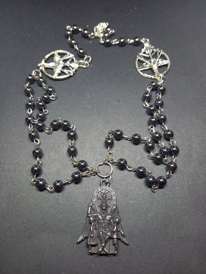 Goth Gothic Witchy Satanic Occult "Satanic Temple Baphomet with two Sigil of Satan details" double layer rosary