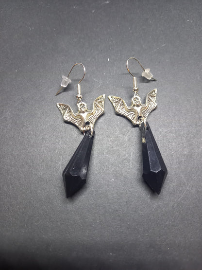 Goth Gothic Vampire Witchy Killstar "Bats with Black acrylic crystals" earrings