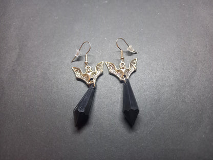 Goth Gothic Vampire Witchy Killstar "Bats with Black acrylic crystals" earrings