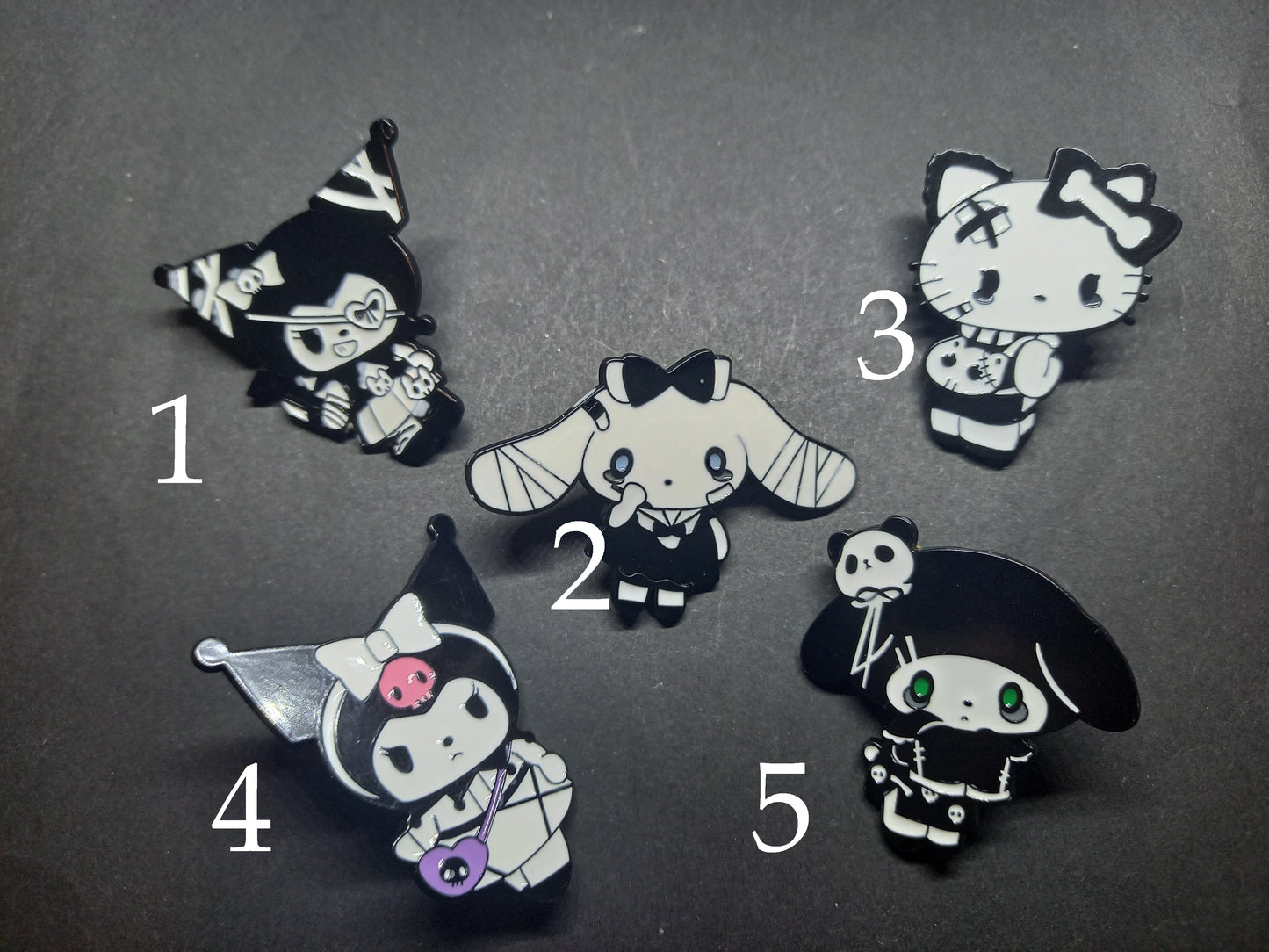 Goth Gothic Witchy hello kitty kuromi enamel pin badges