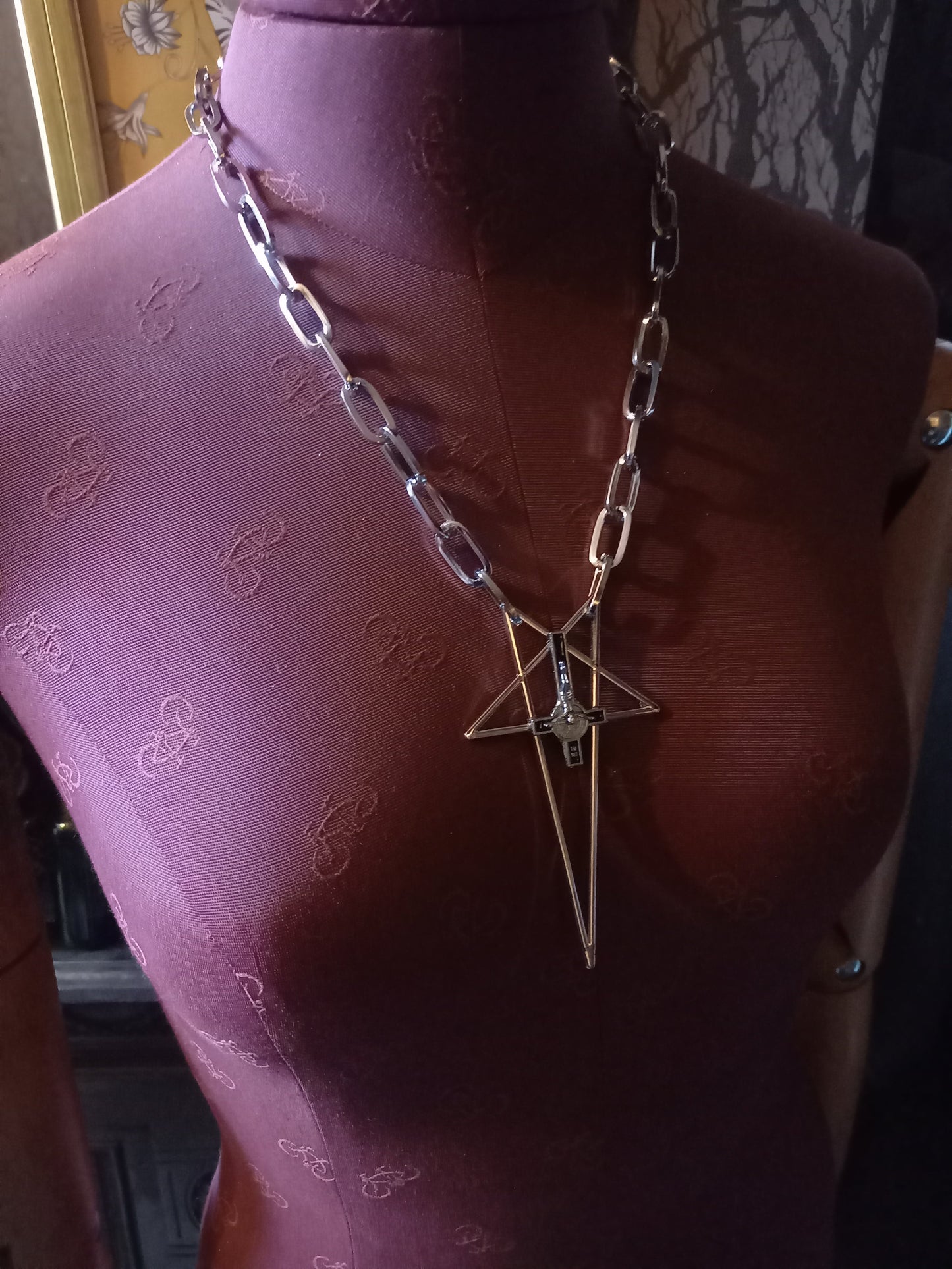Goth Gothic Witchy killstar witch witchcraft Occult Satanic satanic temple " Stylized inverted pentagram with inverted crucifix Necklace"