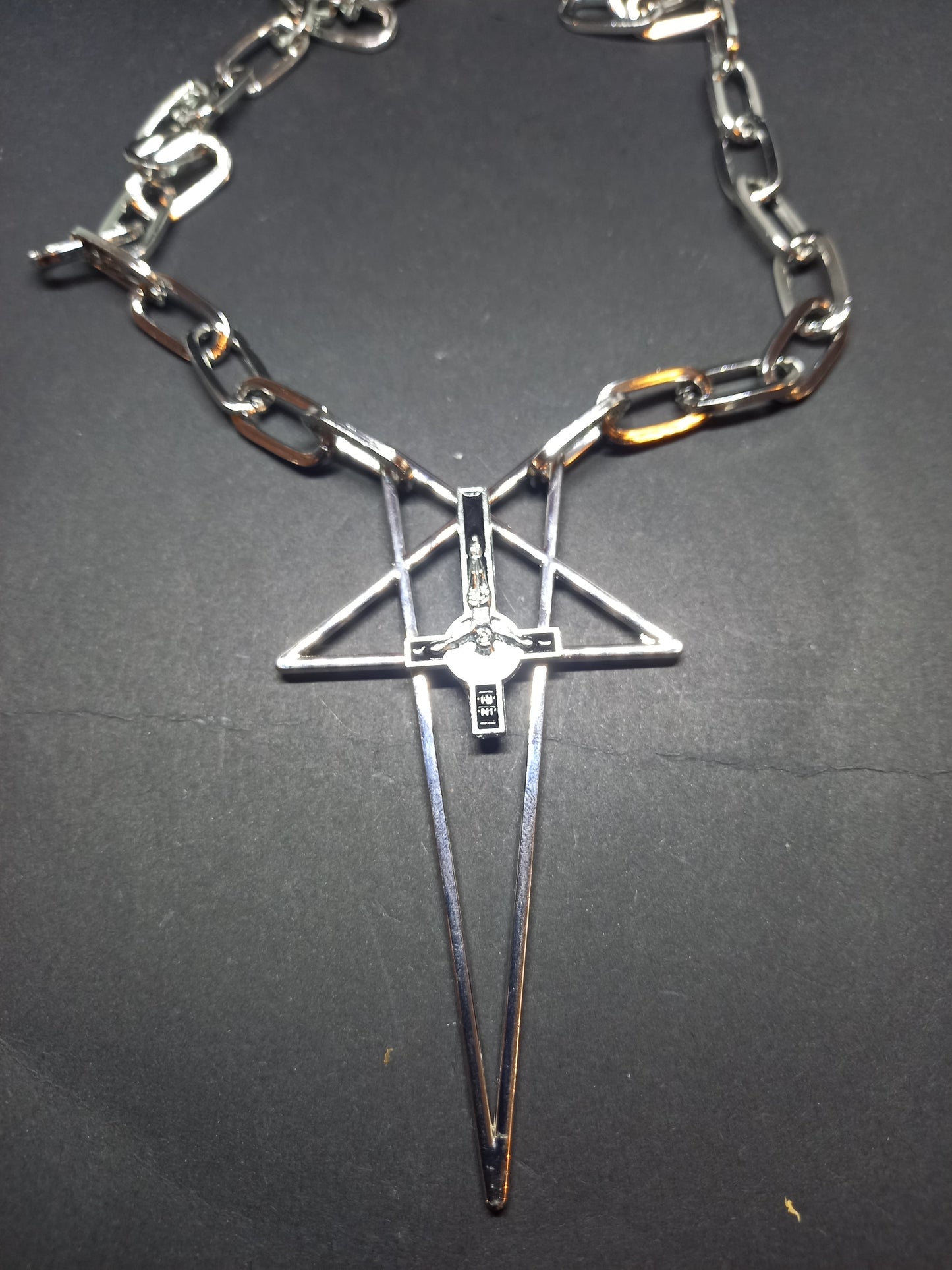 Goth Gothic Witchy killstar witch witchcraft Occult Satanic satanic temple " Stylized inverted pentagram with inverted crucifix Necklace"