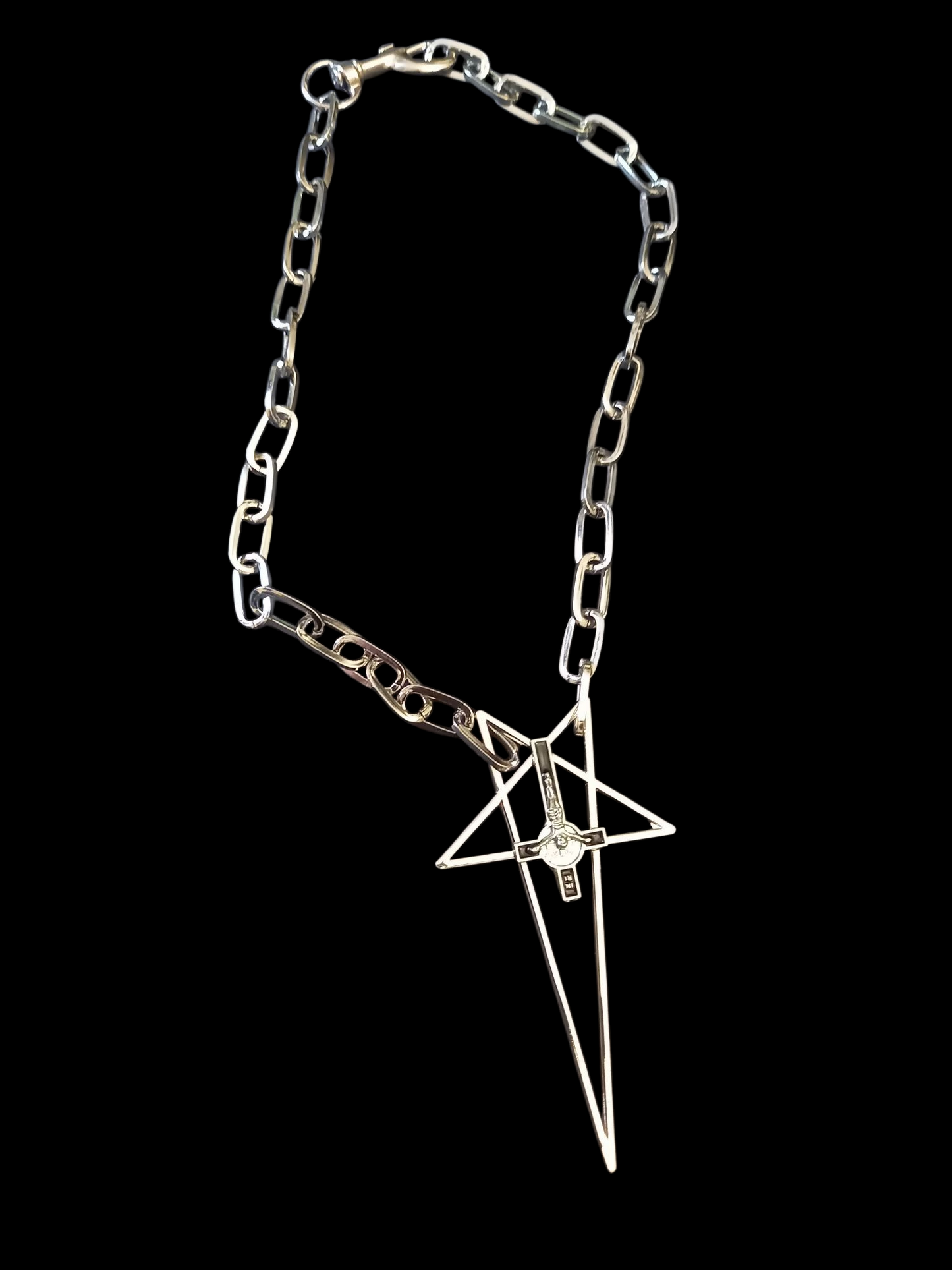 Goth Gothic Witchy killstar witch witchcraft Occult Satanic satanic temple " Stylized inverted pentagram with inverted crucifix Necklace"