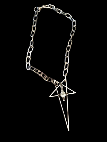 Goth Gothic Witchy killstar witch witchcraft Occult Satanic satanic temple " Stylized inverted pentagram with inverted crucifix Necklace"