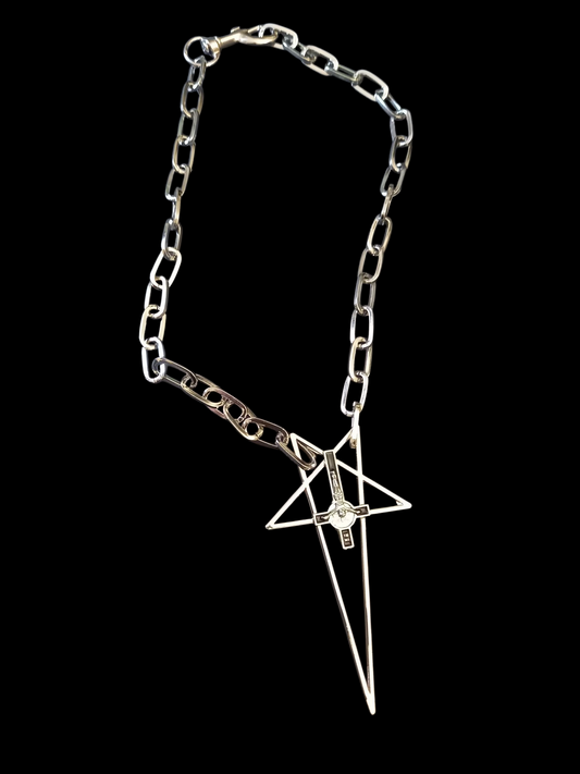 Goth Gothic Witchy killstar witch witchcraft Occult Satanic satanic temple " Stylized inverted pentagram with inverted crucifix Necklace"