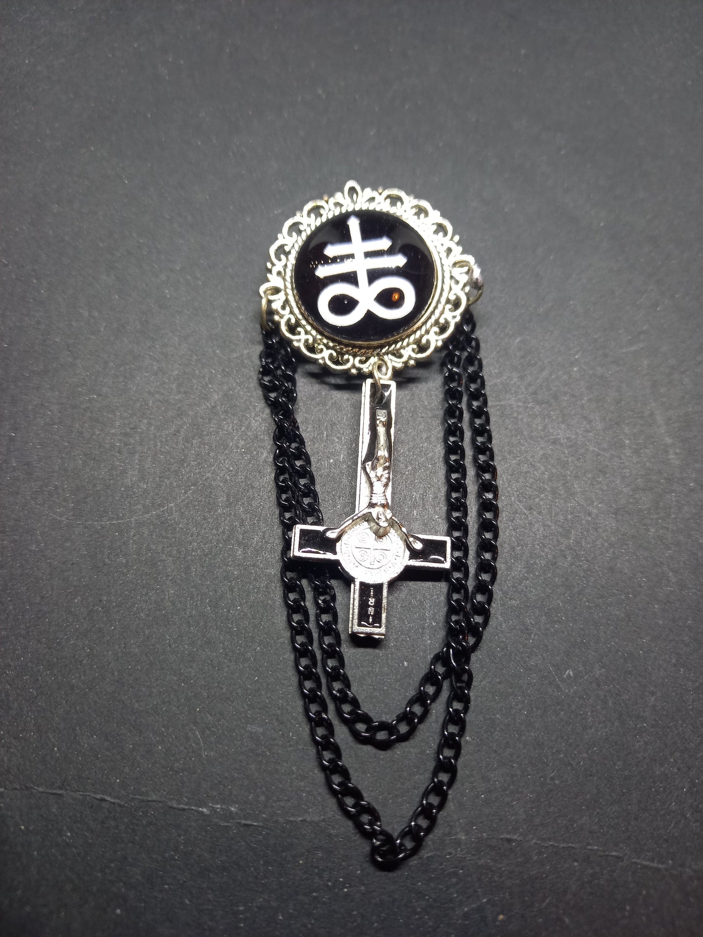 Oddity curiosity goth gothic witchy killstar magic magick occult occultist "Cross of Satan" with chains and inverted crucifix