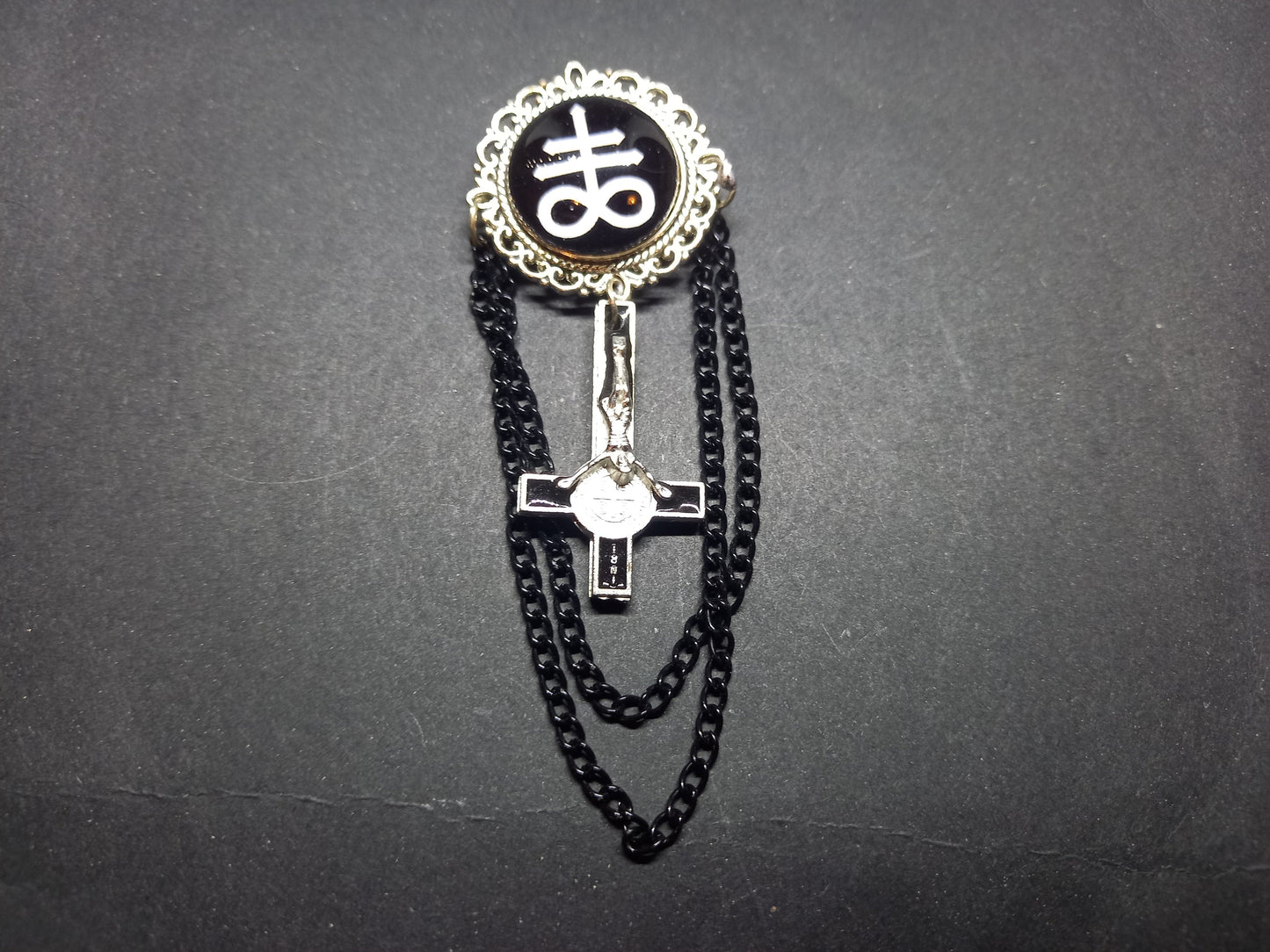 Oddity curiosity goth gothic witchy killstar magic magick occult occultist "Cross of Satan" with chains and inverted crucifix