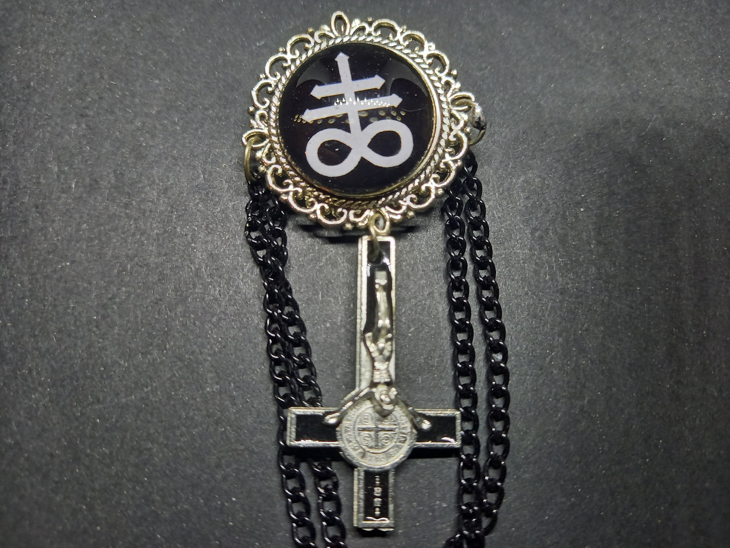 Oddity curiosity goth gothic witchy killstar magic magick occult occultist "Cross of Satan" with chains and inverted crucifix