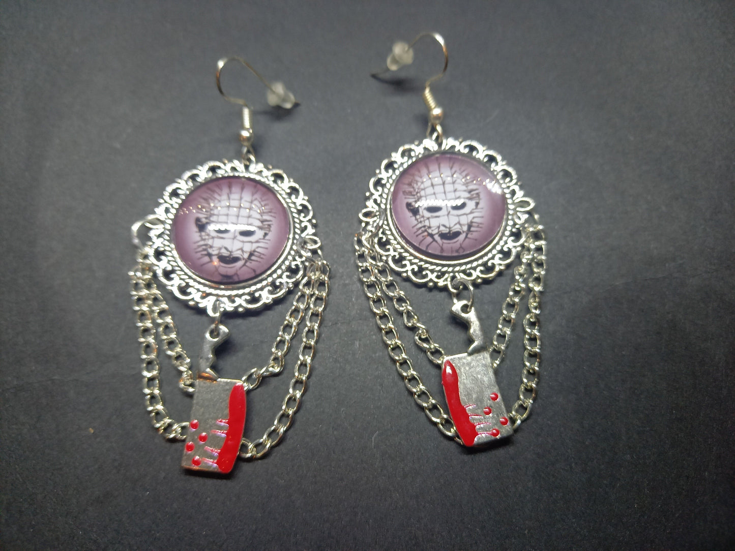 Goth gothic witchy horror Clive Barkers Hellraiser inspired "Stylized Pinhead"  Deluxe Earrings