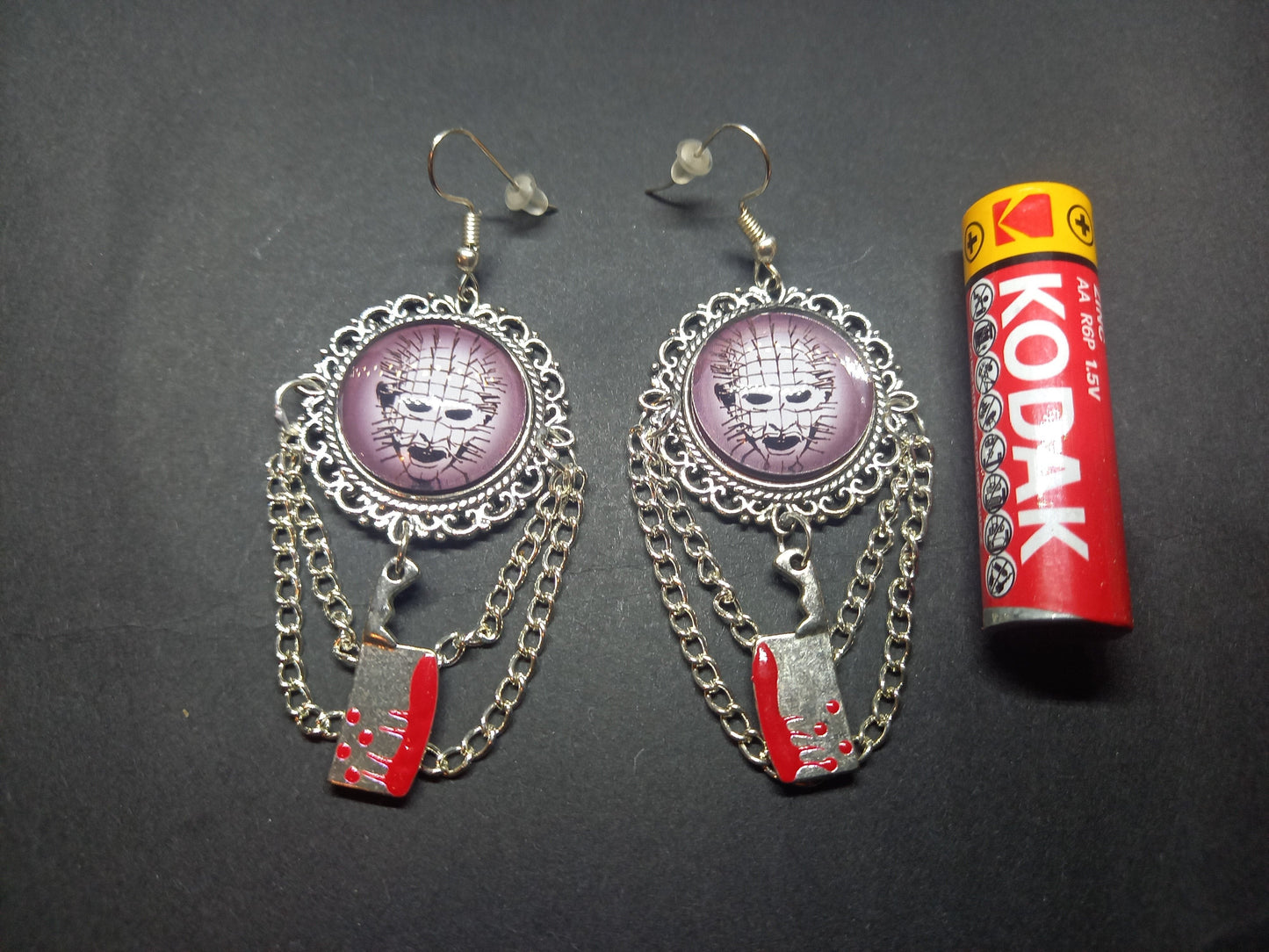 Goth gothic witchy horror Clive Barkers Hellraiser inspired "Stylized Pinhead"  Deluxe Earrings