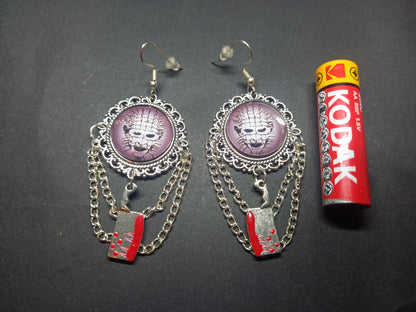 Goth gothic witchy horror Clive Barkers Hellraiser inspired "Stylized Pinhead"  Deluxe Earrings