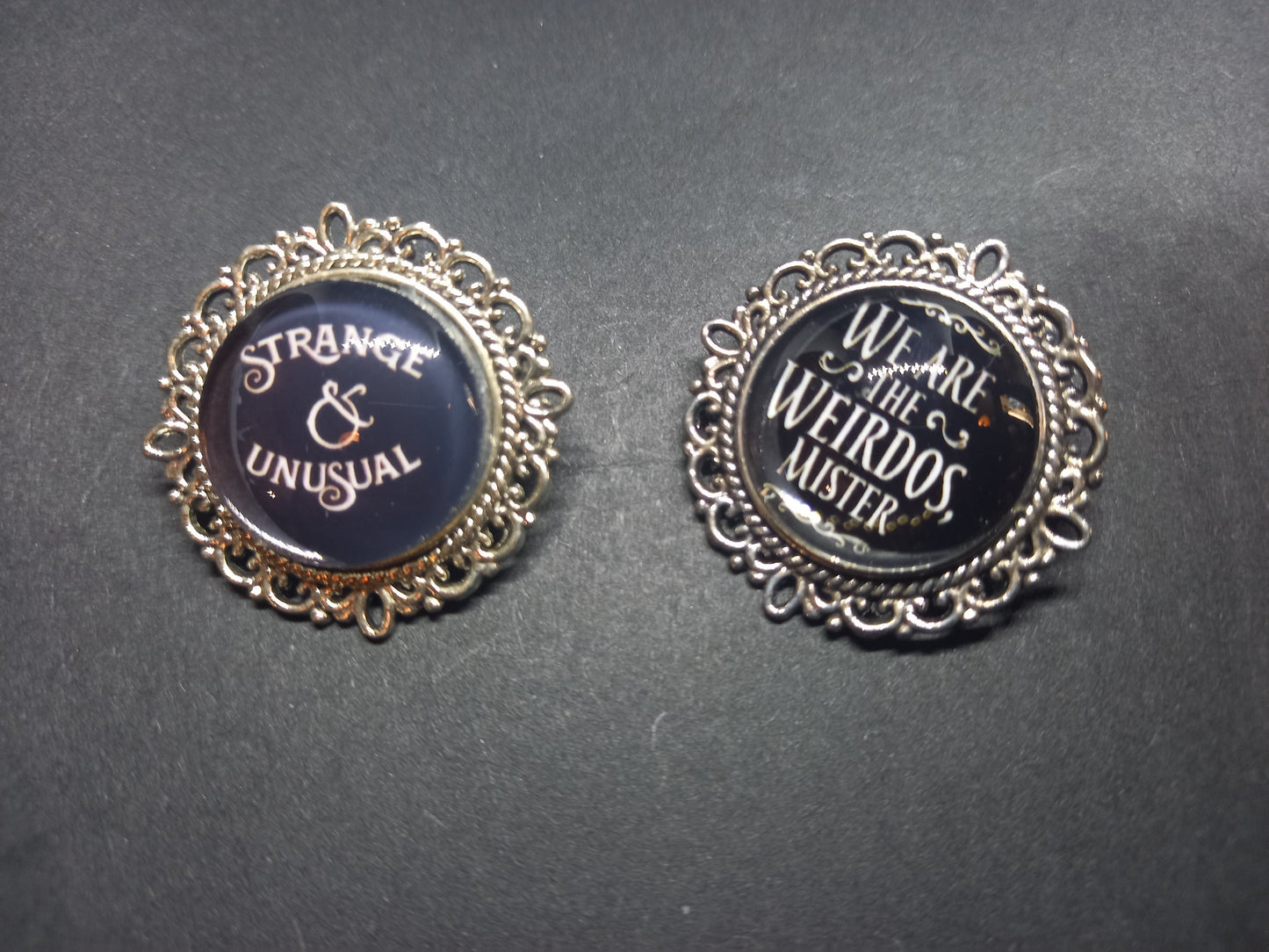 Goth gothic witchy killstar beetlejuice & craft inspired "strange and unusual ,we are the weirdos mister" decorative pin badge set