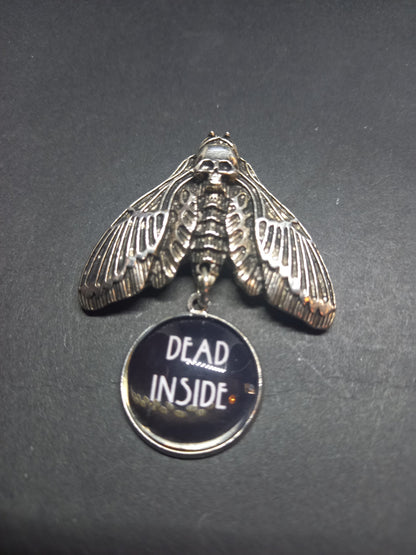 Goth Gothic Witchy Occultist Satanic Pagan "Death head moth" detail metal pin badge/brooch V2with "Dead inside" detail