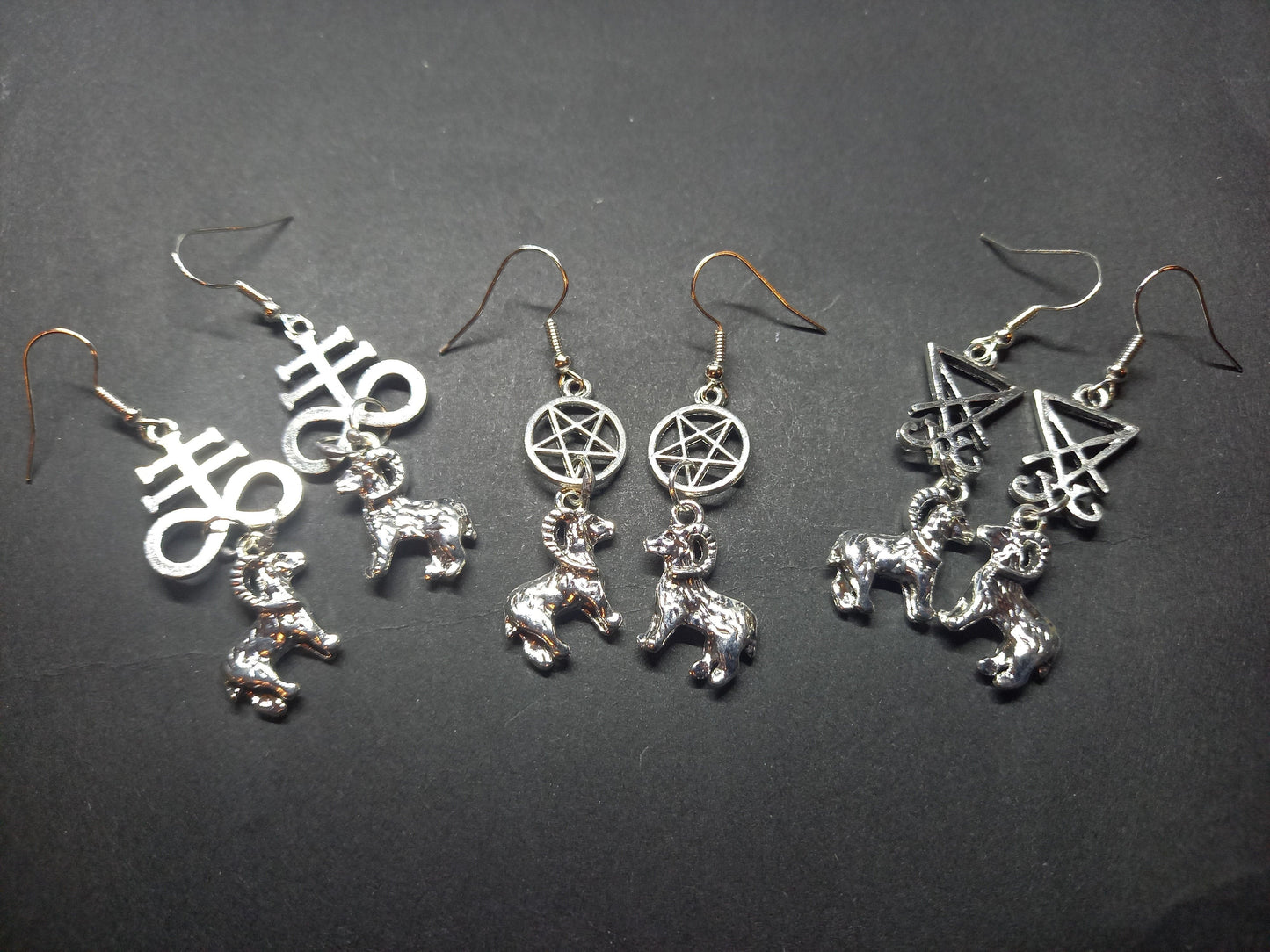 Goth Gothic witchy Witchcraft Occult Satanic "Cross of Satan,Goat of Mendes or Inverted pentagram earrings with goat charms"