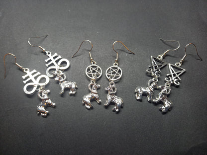 Goth Gothic witchy Witchcraft Occult Satanic "Cross of Satan,Goat of Mendes or Inverted pentagram earrings with goat charms"