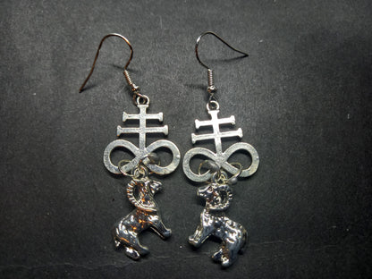 Goth Gothic witchy Witchcraft Occult Satanic "Cross of Satan,Goat of Mendes or Inverted pentagram earrings with goat charms"