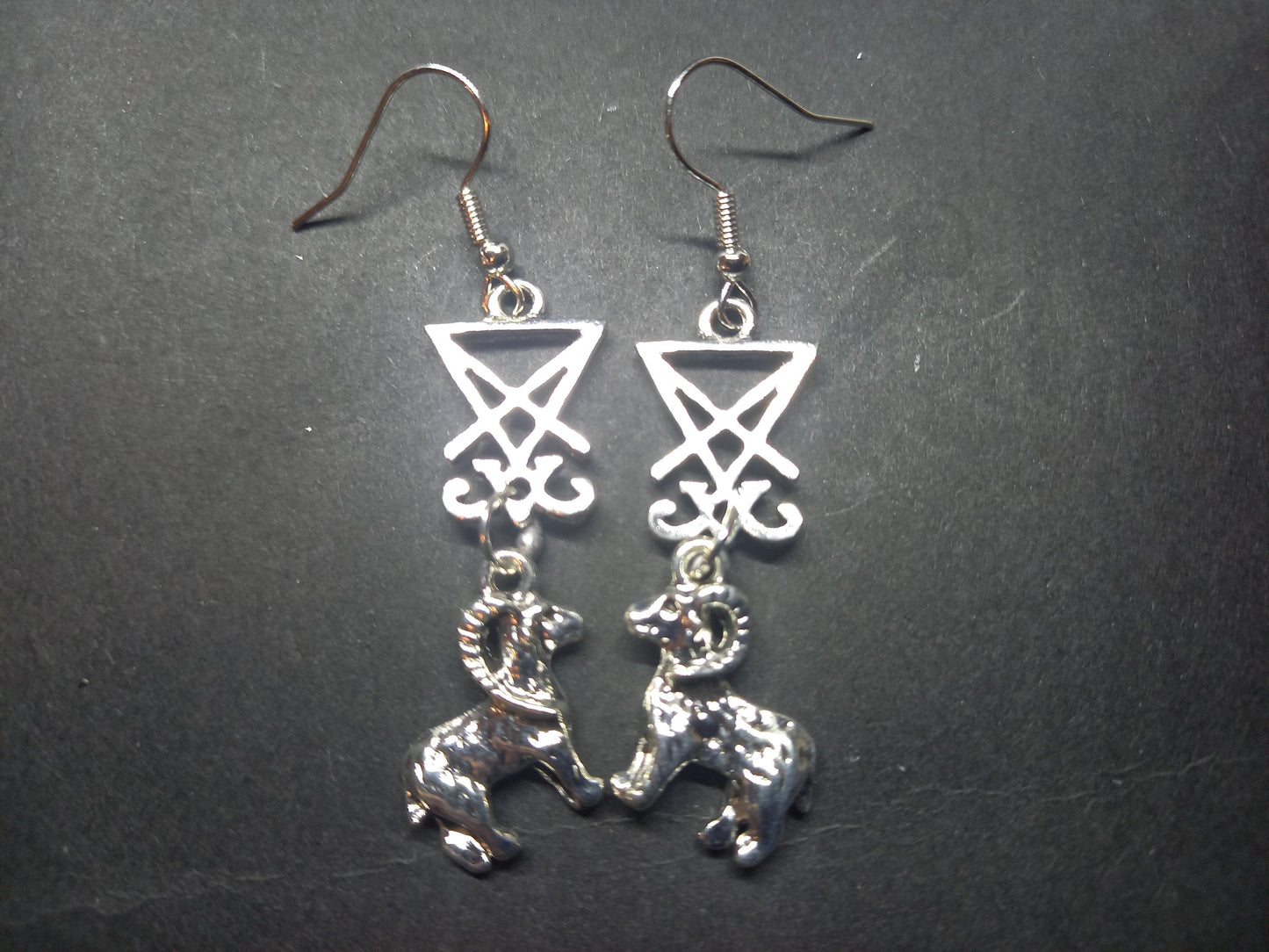 Goth Gothic witchy Witchcraft Occult Satanic "Cross of Satan,Goat of Mendes or Inverted pentagram earrings with goat charms"