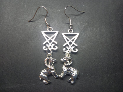 Goth Gothic witchy Witchcraft Occult Satanic "Cross of Satan,Goat of Mendes or Inverted pentagram earrings with goat charms"