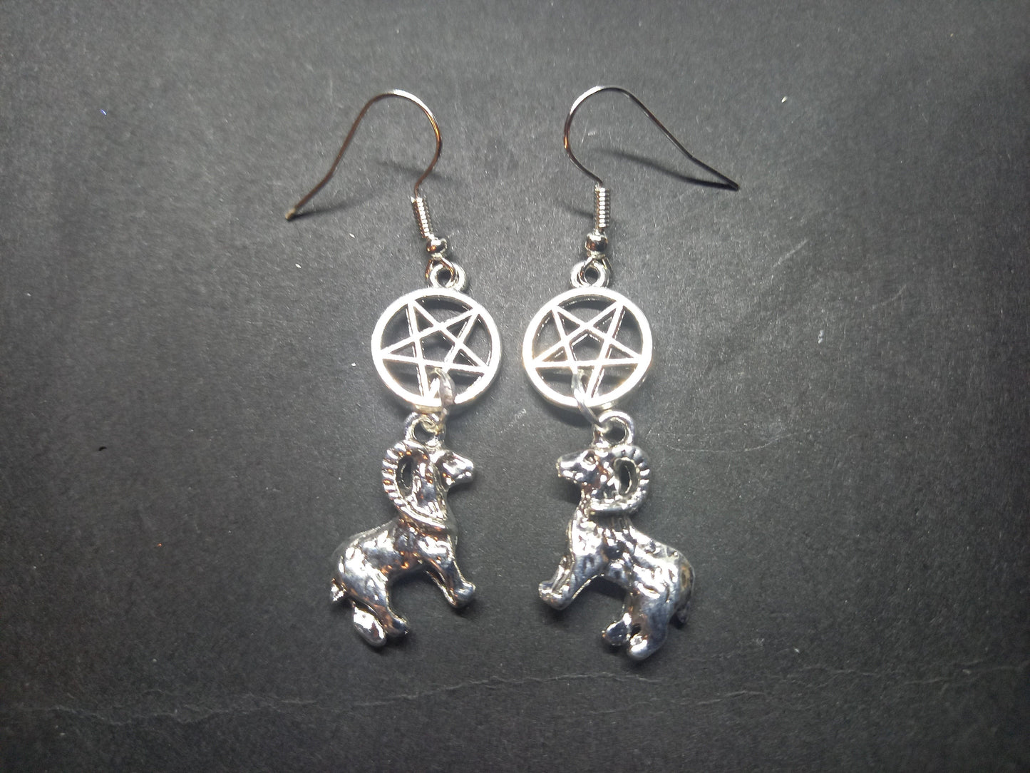 Goth Gothic witchy Witchcraft Occult Satanic "Cross of Satan,Goat of Mendes or Inverted pentagram earrings with goat charms"
