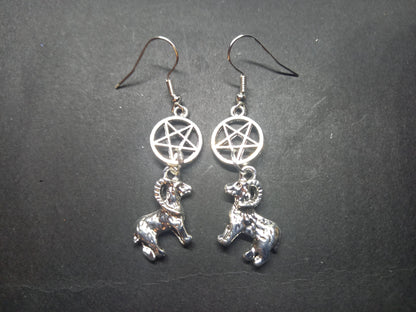 Goth Gothic witchy Witchcraft Occult Satanic "Cross of Satan,Goat of Mendes or Inverted pentagram earrings with goat charms"