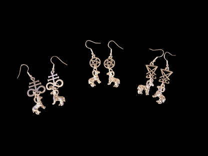 Goth Gothic witchy Witchcraft Occult Satanic "Cross of Satan,Goat of Mendes or Inverted pentagram earrings with goat charms"