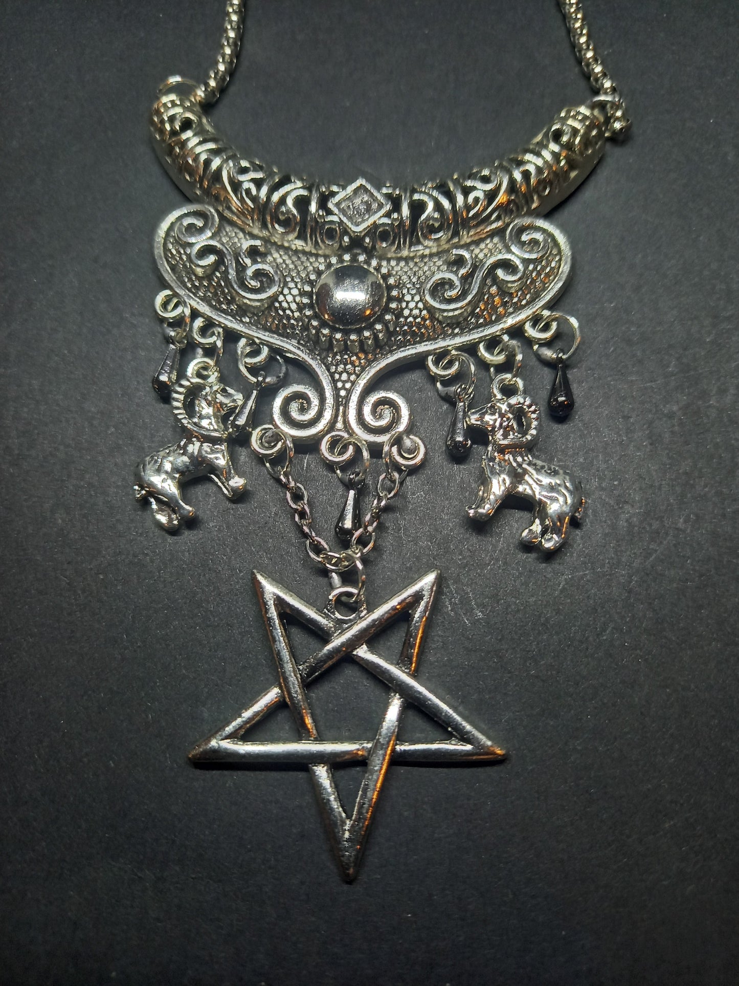 Goth Gothic Witchy Witch Witchcraft Occult Boho style Satanic Necklace with inverted pentagram and goat details