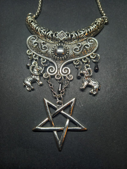 Goth Gothic Witchy Witch Witchcraft Occult Boho style Satanic Necklace with inverted pentagram and goat details