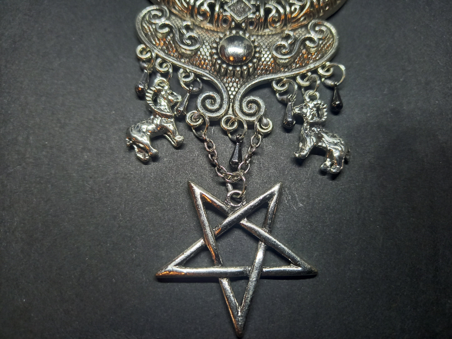 Goth Gothic Witchy Witch Witchcraft Occult Boho style Satanic Necklace with inverted pentagram and goat details