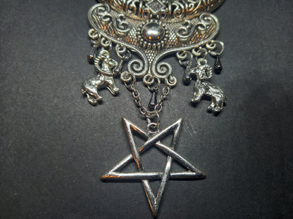 Goth Gothic Witchy Witch Witchcraft Occult Boho style Satanic Necklace with inverted pentagram and goat details