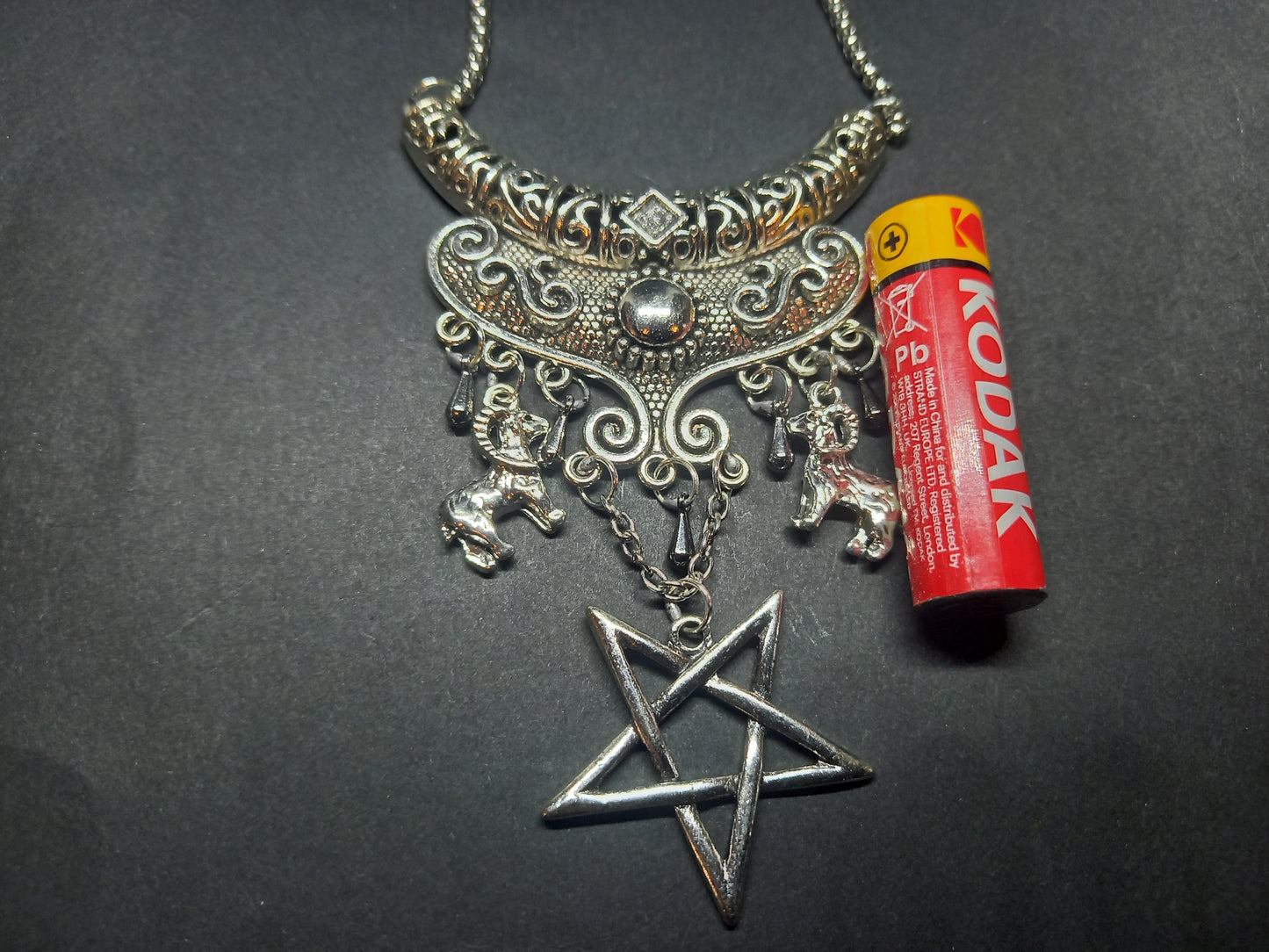 Goth Gothic Witchy Witch Witchcraft Occult Boho style Satanic Necklace with inverted pentagram and goat details