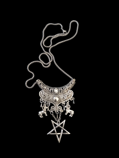 Goth Gothic Witchy Witch Witchcraft Occult Boho style Satanic Necklace with inverted pentagram and goat details