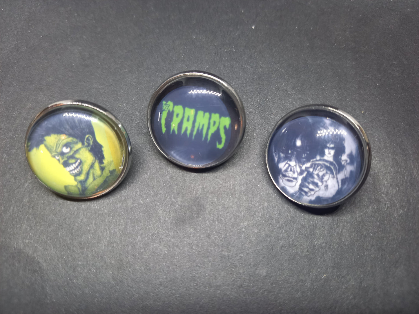 goth punk psychobilly Alternative New Wave 1980's"The Cramps" inspired Set Of Three Pin Badge's