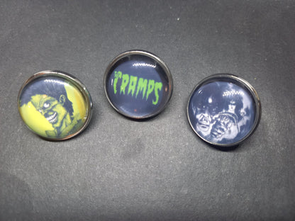 goth punk psychobilly Alternative New Wave 1980's"The Cramps" inspired Set Of Three Pin Badge's