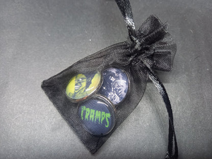 goth punk psychobilly Alternative New Wave 1980's"The Cramps" inspired Set Of Three Pin Badge's