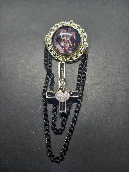 Oddity curiosity goth gothic witchy killstar magic magick occult occultist " Ornate Satanic Baphomet Brooch" with chains and inverted crucifix