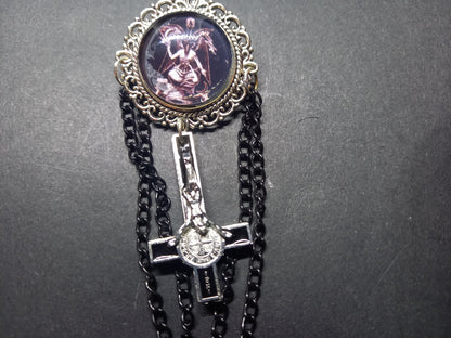 Oddity curiosity goth gothic witchy killstar magic magick occult occultist " Ornate Satanic Baphomet Brooch" with chains and inverted crucifix