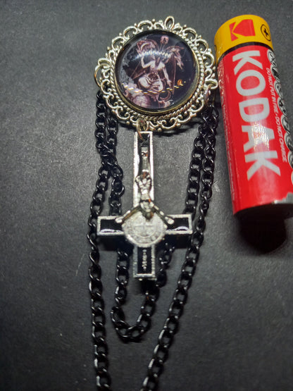 Oddity curiosity goth gothic witchy killstar magic magick occult occultist " Ornate Satanic Baphomet Brooch" with chains and inverted crucifix
