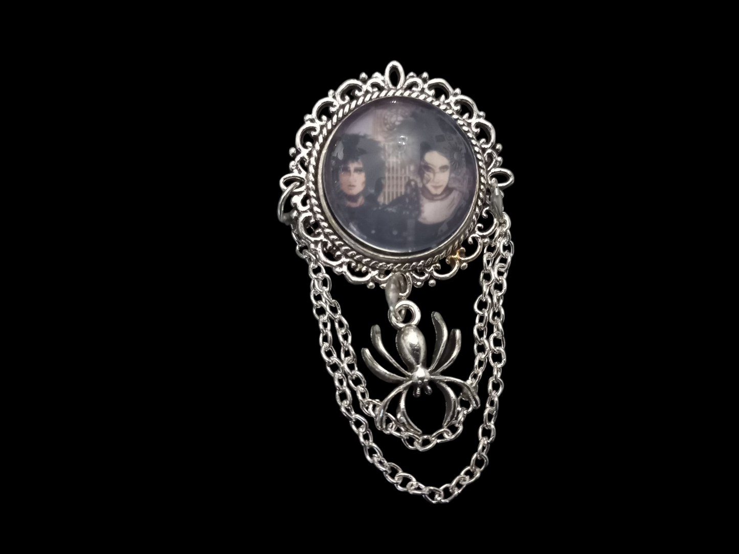 Goth Gothic Alternative  Siouxsie Sioux & Robert Smith  ,American Gothic inspired Deluxe ornate brooch/pin with choice of charm