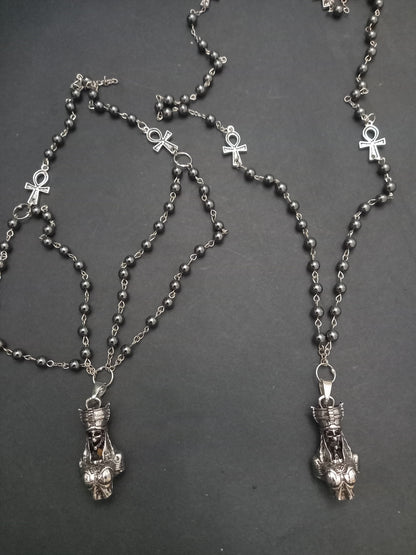 Goth Gothic Witchy Egyptian "Female Skull Pharaoh " rosary with ankh details