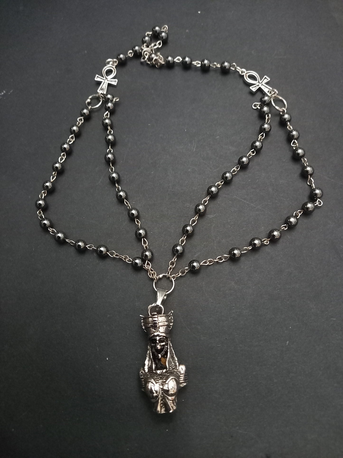 Goth Gothic Witchy Egyptian "Female Skull Pharaoh " rosary with ankh details
