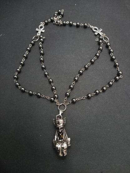 Goth Gothic Witchy Egyptian "Female Skull Pharaoh " rosary with ankh details