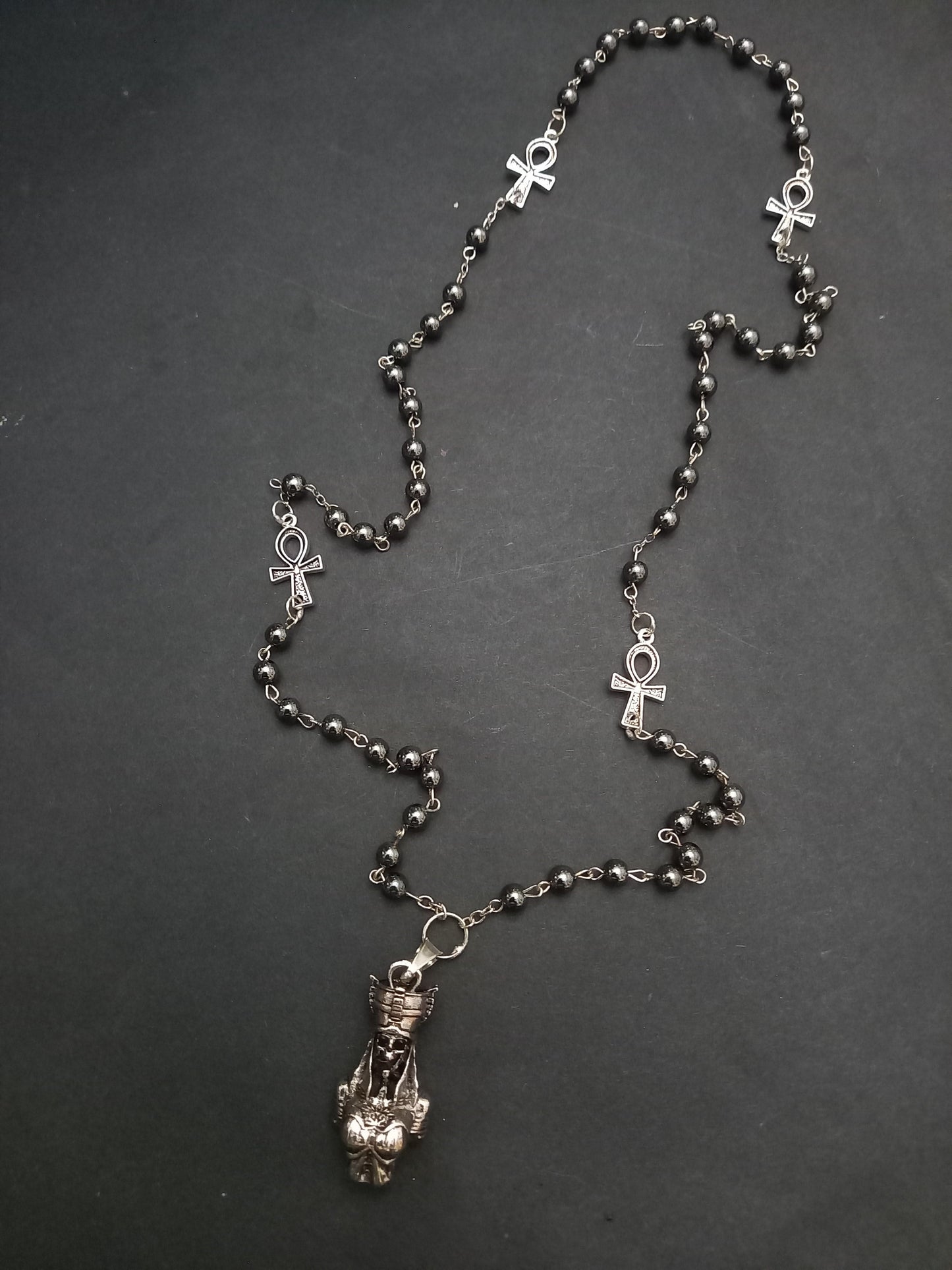 Goth Gothic Witchy Egyptian "Female Skull Pharaoh " rosary with ankh details