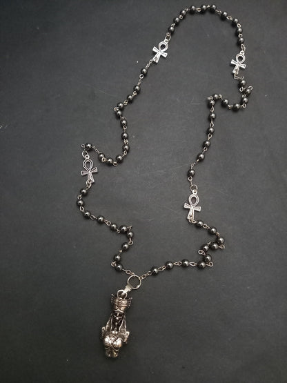 Goth Gothic Witchy Egyptian "Female Skull Pharaoh " rosary with ankh details