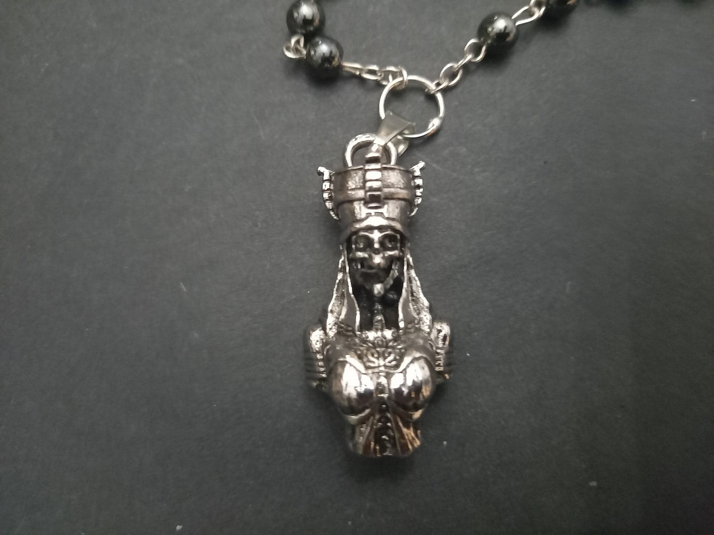 Goth Gothic Witchy Egyptian "Female Skull Pharaoh " rosary with ankh details