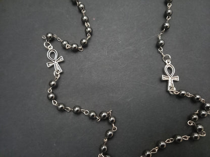 Goth Gothic Witchy Egyptian "Female Skull Pharaoh " rosary with ankh details