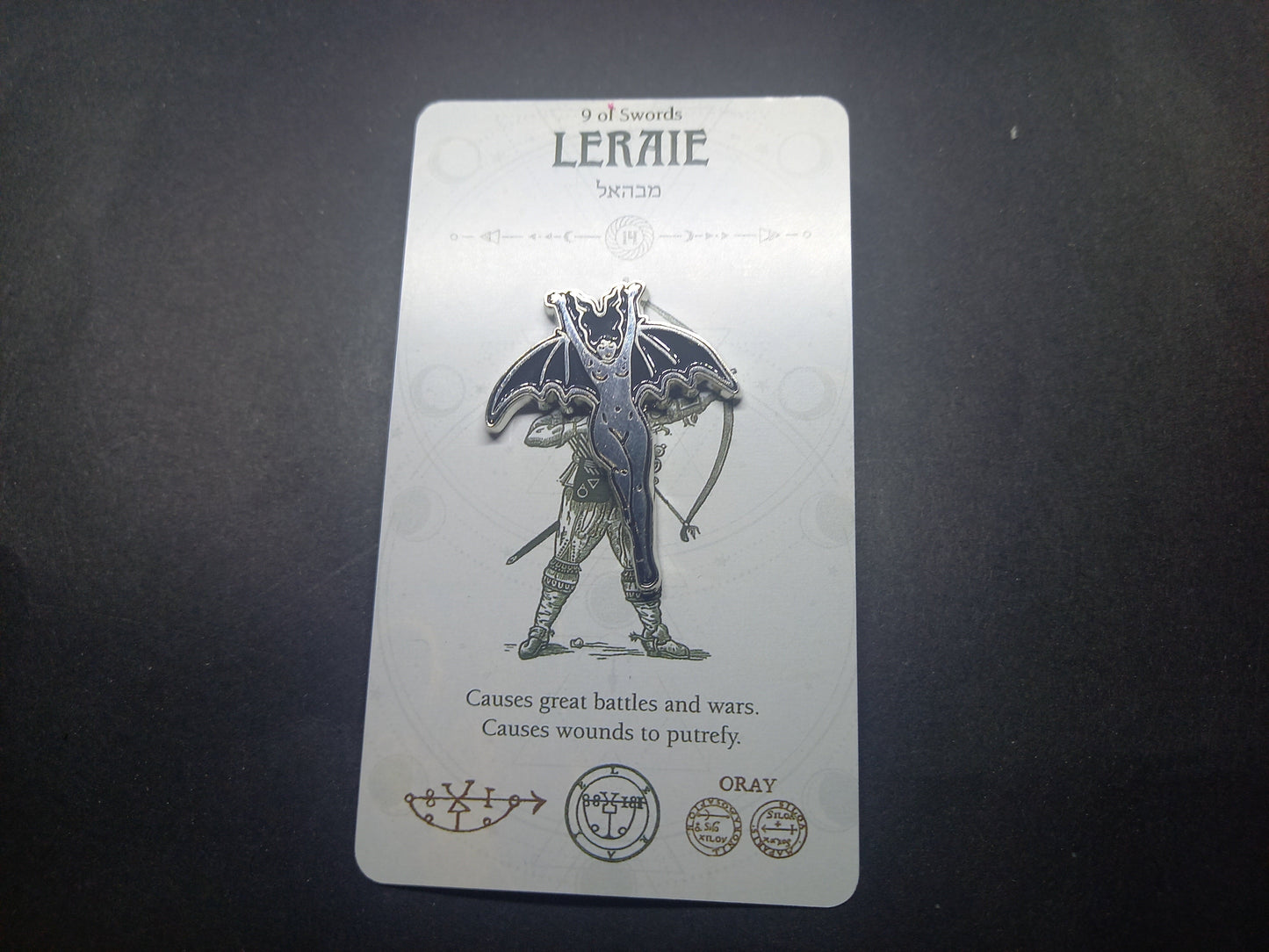 Occult Satanic large black and silver enamel "Lilith/Bat woman" inspired pin badge